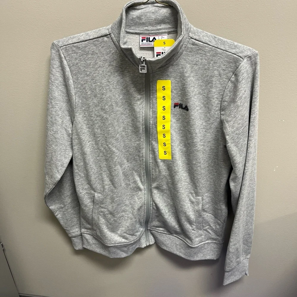 Fila Heather Gray Full Zip Sweatshirt Athletic Track Gym  Jacket SMALL (B24-3-6)